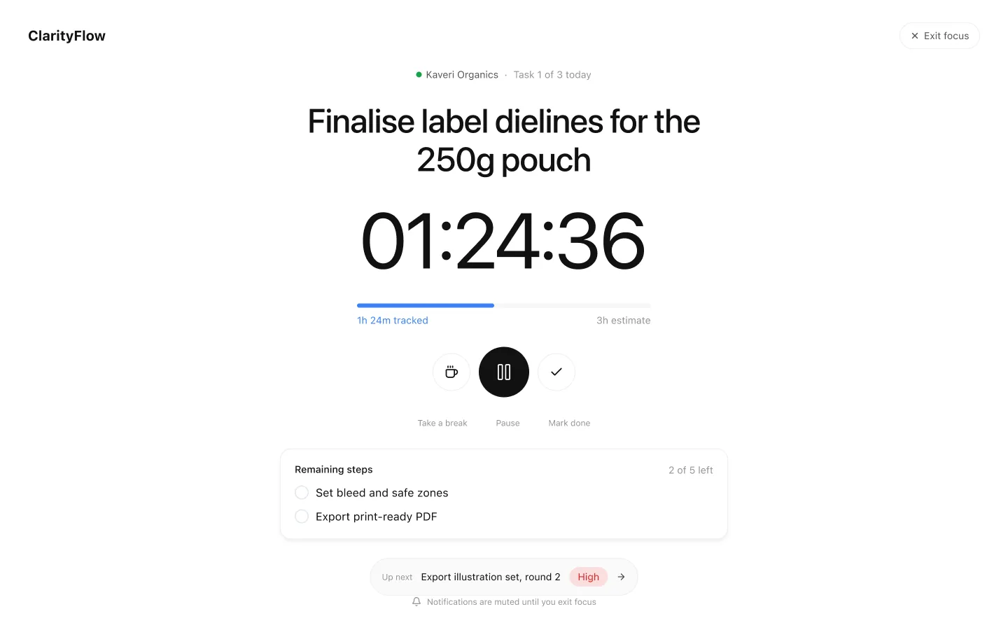 Focus mode for a single task