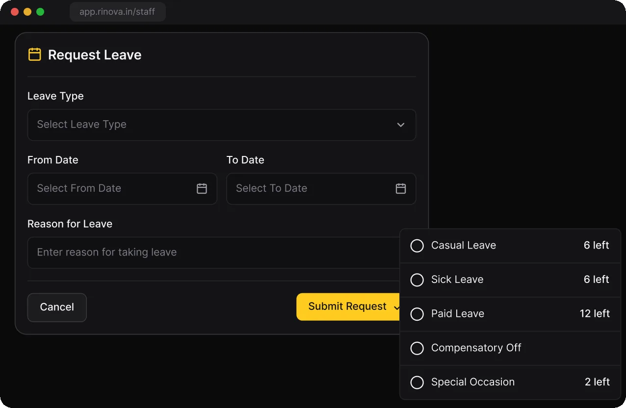 Leave request with days left per leave type
